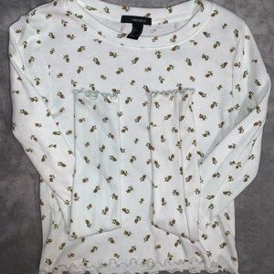 rose patterned long sleeve crop top